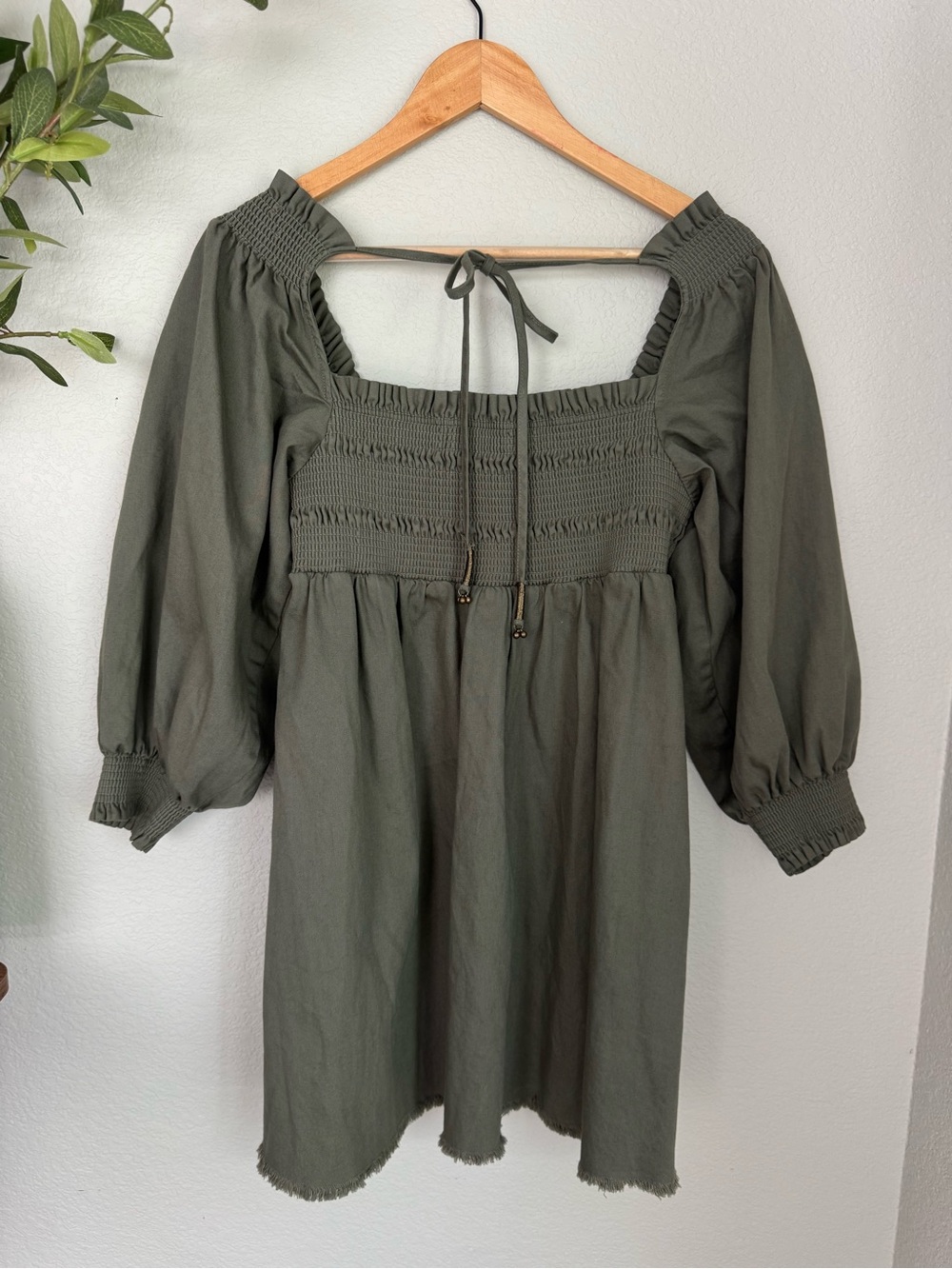 Free People This Is Everything Cotton Mini Dress S Olive Smocked Boho